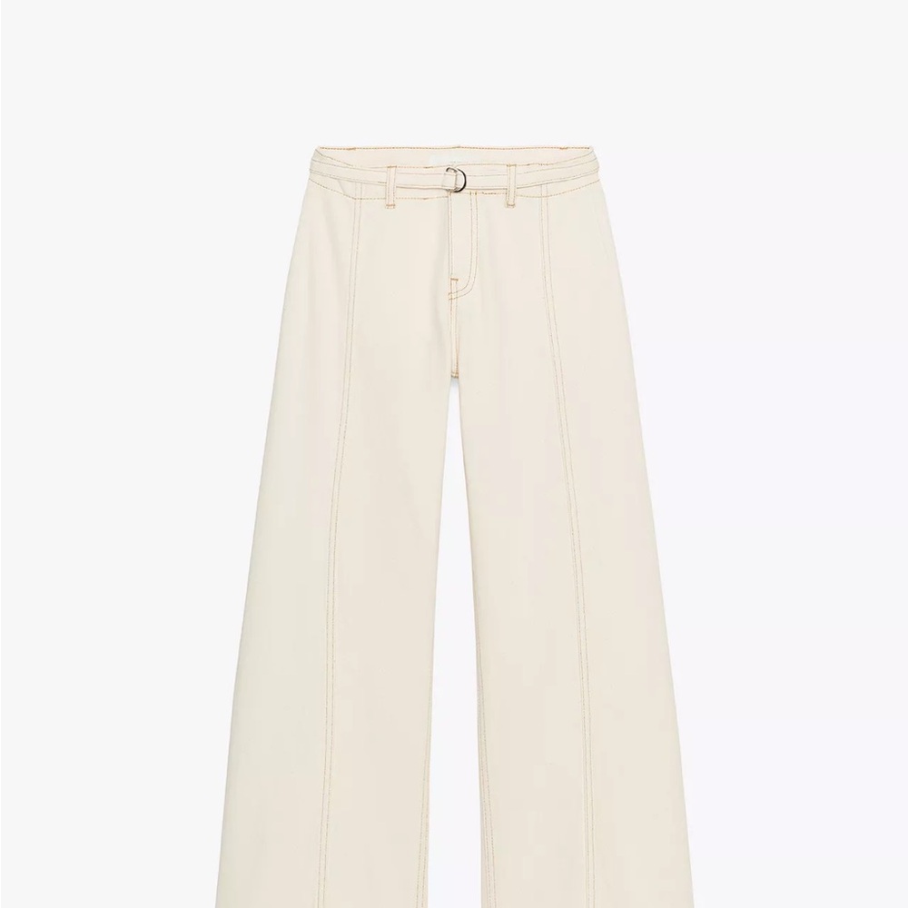 Zara Cream Wide-Leg Belted Jeans